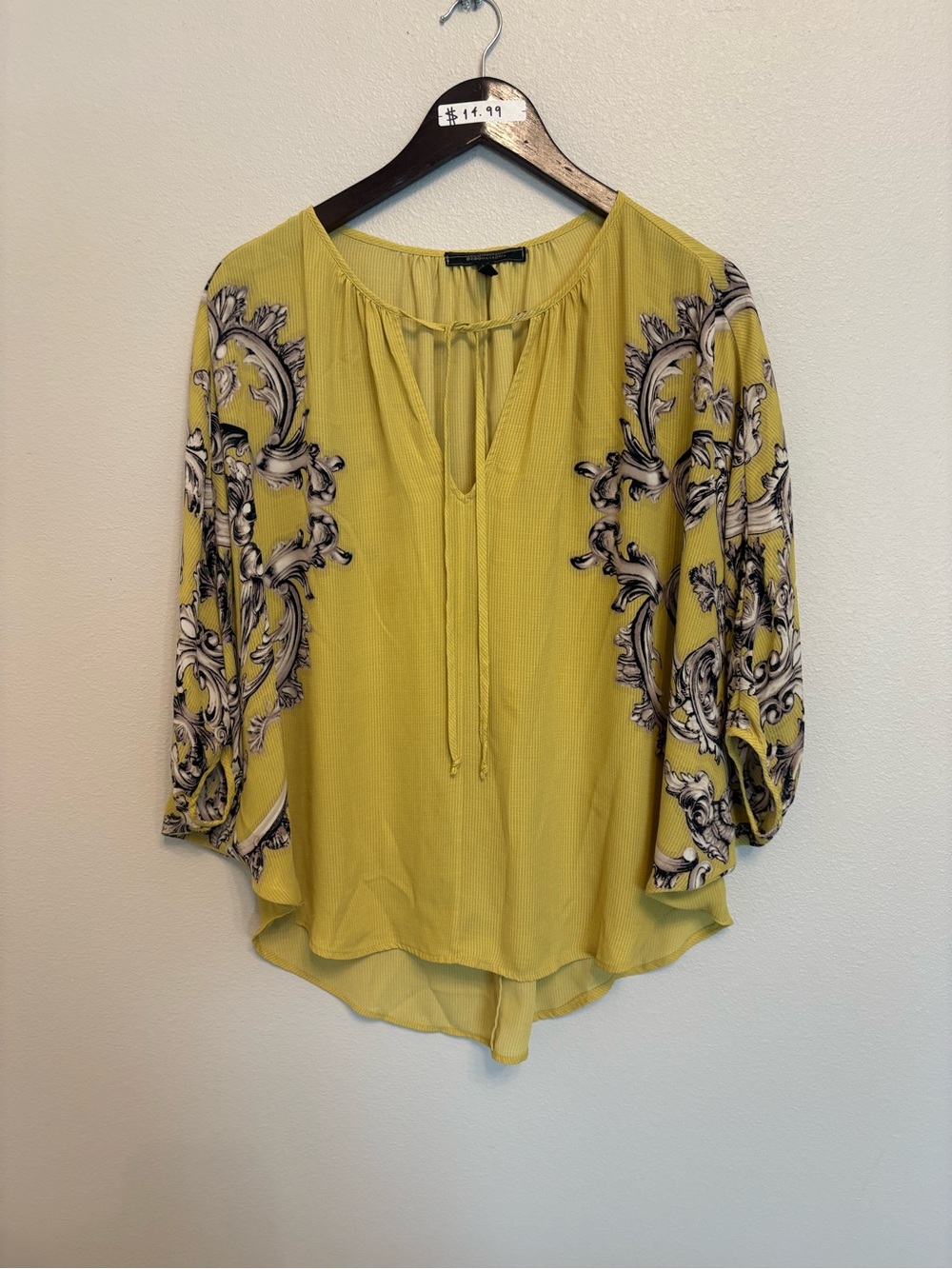 BCBGMAXAZRIA Baroque-Print Blouse – Chartreuse/Black, Size XS